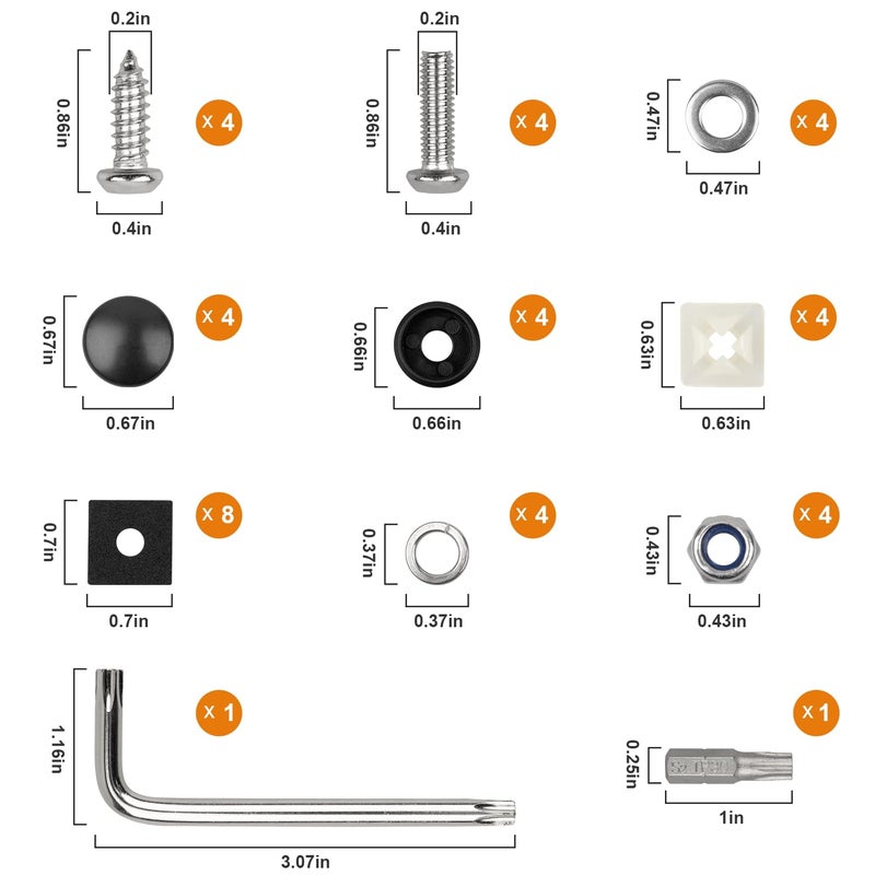 Weico License Plate Screws Kits, Stainless Steel Anti Theft Mounting Hardware for Car Tag Plate Frames Covers, M6 (1/4") Tamper Proof Screws, Fastener Nut, Caps Cover for Front Rear Frame Holder Mounting - Image 2